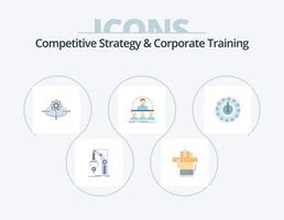 estrategia competitiva y capacitación corporativa paquete de iconos planos 5 diseño de iconos. curso. negocio. aprendiendo. luz. idea vector