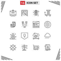 Pack of 16 Modern Outlines Signs and Symbols for Web Print Media such as amper scissor education lift car Editable Vector Design Elements