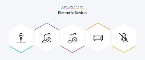 paquete de iconos de 25 líneas de dispositivos que incluye . amplificador. . micrófono vector