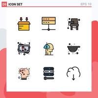 Set of 9 Modern UI Icons Symbols Signs for addiction photo chair memory school Editable Vector Design Elements