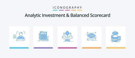 paquete de iconos azul 5 de inversión analítica y cuadro de mando integral que incluye enfoque. atención. inversión. estrategia. medida. diseño de iconos creativos vector