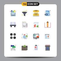 Pack of 16 Modern Flat Colors Signs and Symbols for Web Print Media such as lift truck forklift laboratory fork truck psd Editable Pack of Creative Vector Design Elements