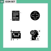 Group of 4 Solid Glyphs Signs and Symbols for ebook sold plus medical user Editable Vector Design Elements