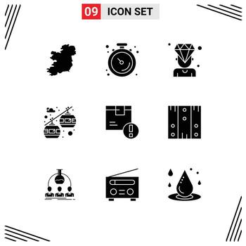 Editable Vector Line Pack of 9 Simple Solid Glyphs of logistic box man attention transportation Editable Vector Design Elements