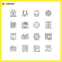 Pack of 16 Modern Outlines Signs and Symbols for Web Print Media such as goal worldwide eco valentine connection Editable Vector Design Elements