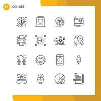 Stock Vector Icon Pack of 16 Line Signs and Symbols for printer device s notification alert Editable Vector Design Elements