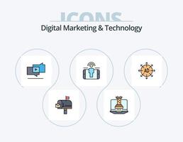 marketing digital y línea de tecnología llena de iconos paquete 5 diseño de iconos. modelo. marketing. viral. publicidad móvil. publicidad vector