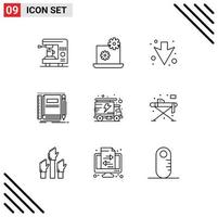 User Interface Pack of 9 Basic Outlines of truck energy down sketching notepad Editable Vector Design Elements