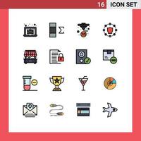 Universal Icon Symbols Group of 16 Modern Flat Color Filled Lines of shop city machine network protect Editable Creative Vector Design Elements