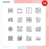 Mobile Interface Outline Set of 16 Pictograms of gooods truck hut web page business Editable Vector Design Elements