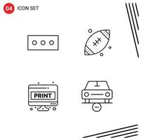 Mobile Interface Line Set of 4 Pictograms of password print rugby computer sheet car Editable Vector Design Elements