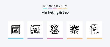 paquete de iconos de marketing y seo line 5 que incluye . SEO SEO página. insignia. diseño de iconos creativos vector