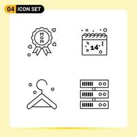 paquete de iconos de vector de stock de 4 signos y símbolos de línea para elementos de diseño de vector editables de servidor de san valentín de calendario de respaldo de medalla