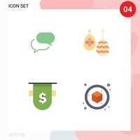 Set of 4 Vector Flat Icons on Grid for chating bank mail egg dollar Editable Vector Design Elements