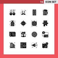 Pack of 16 creative Solid Glyphs of jar time mobile task list Editable Vector Design Elements