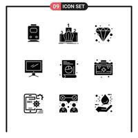 9 Universal Solid Glyph Signs Symbols of pc device monarchy monitor jewel Editable Vector Design Elements