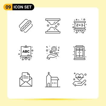 9 contornos vectoriales temáticos y símbolos editables de elementos de diseño vectorial editables de educación abc para el cuidado de la piel de la junta benéfica vector