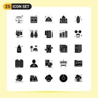 25 Universal Solid Glyphs Set for Web and Mobile Applications food government day centre block safety Editable Vector Design Elements