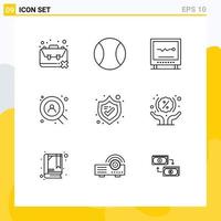 9 User Interface Outline Pack of modern Signs and Symbols of security user cardiogram search hospital Editable Vector Design Elements
