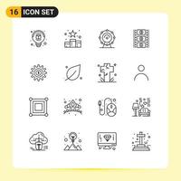 Pack of 16 Modern Outlines Signs and Symbols for Web Print Media such as money gear browser movie reel film reel Editable Vector Design Elements