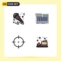 Pack of 4 Modern Filledline Flat Colors Signs and Symbols for Web Print Media such as microphone synthesizer music keyboard goal Editable Vector Design Elements