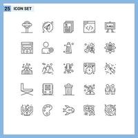 Stock Vector Icon Pack of 25 Line Signs and Symbols for science chemistry document lines coding Editable Vector Design Elements