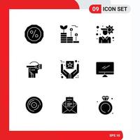 Pack of 9 Modern Solid Glyphs Signs and Symbols for Web Print Media such as goods branding configuration best quality headset Editable Vector Design Elements