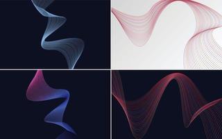 Our set of 4 vector backgrounds includes abstract waving lines and wave patterns