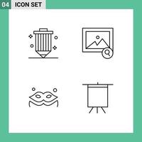 Pictogram Set of 4 Simple Filledline Flat Colors of coding mask pencil photo art Editable Vector Design Elements