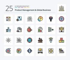 Product Managment And Global Business 25 Line Filled icon pack including data. analysis. premium quality. iteration. development vector