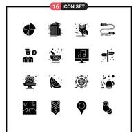 Pack of 16 Modern Solid Glyphs Signs and Symbols for Web Print Media such as communication scary technology owl bird Editable Vector Design Elements