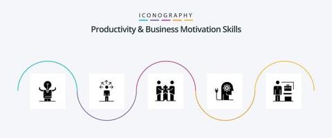 Paquete de iconos de glifo 5 de habilidades de productividad y motivación empresarial que incluye conocimiento. capacidad. humano. impulsar socios vector