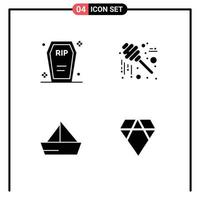 Universal Icon Symbols Group of 4 Modern Solid Glyphs of casket boat funeral jar ship Editable Vector Design Elements