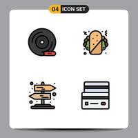 Group of 4 Filledline Flat Colors Signs and Symbols for cd rural peripheral device fast food card Editable Vector Design Elements