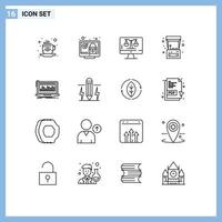 16 iconos creativos signos y símbolos modernos de seguridad de juegos de datos pantalla divertida elementos de diseño vectorial editables vector