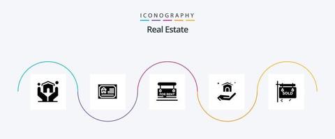 Real Estate Glyph 5 Icon Pack Including home . real . real estate. sign vector