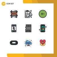 Filledline Flat Color Pack of 9 Universal Symbols of memory technology buttons smartphone application Editable Vector Design Elements