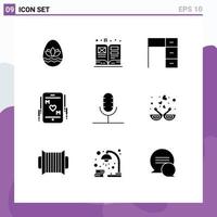 Set of 9 Modern UI Icons Symbols Signs for audio mom desk love work Editable Vector Design Elements