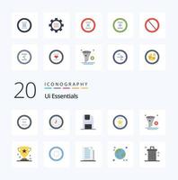 20 Ui Essentials Flat Color icon Pack like favorite award time save floppy vector