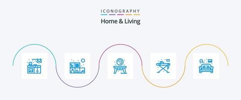 Home And Living Blue 5 Icon Pack Including living. furniture. table. chair. iron vector