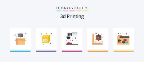Paquete de 5 iconos planos de impresión 3d que incluye impresión. impresora. equipo. modelo. cubo. diseño de iconos creativos vector