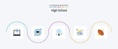 paquete de iconos de 5 planos de escuela secundaria que incluye educación. tarjeta de estudiante. educación. identificación. bombilla vector