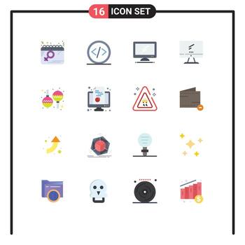 Mobile Interface Flat Color Set of 16 Pictograms of music instrument programming pc device Editable Pack of Creative Vector Design Elements