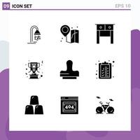 Mobile Interface Solid Glyph Set of 9 Pictograms of check list press drawer clone trophy Editable Vector Design Elements