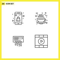 Set of 4 Modern UI Icons Symbols Signs for bag router online app cup radio Editable Vector Design Elements