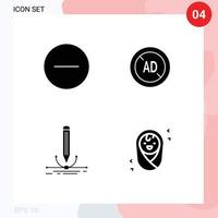paquete de 4 signos y símbolos de glifos sólidos modernos para medios de impresión web, como elementos de diseño vectorial editables gráficos de bloqueo de anuncios multimedia de diseño eliminado vector