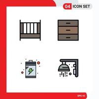 Group of 4 Filledline Flat Colors Signs and Symbols for bed charge interior furniture fitness Editable Vector Design Elements