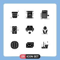 Universal Icon Symbols Group of 9 Modern Solid Glyphs of checked access accounting smart phone calculator Editable Vector Design Elements