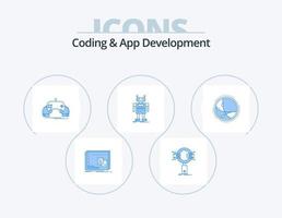 codificación y desarrollo de aplicaciones paquete de iconos azules 5 diseño de iconos. androide. investigación. aplicación móvil vector