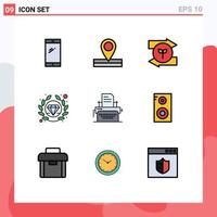 Pictogram Set of 9 Simple Filledline Flat Colors of print printer arrow seo premium Editable Vector Design Elements